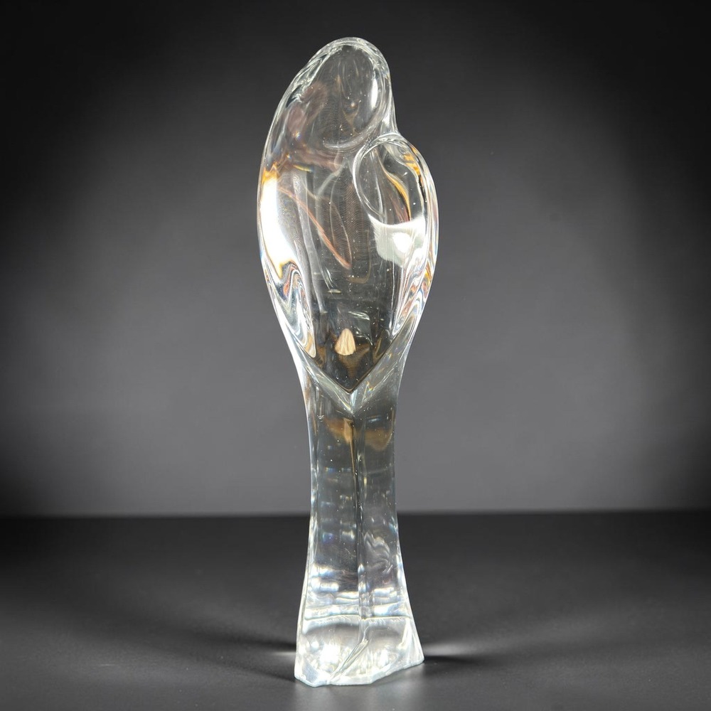 Val Saint Lambert Crystal Abstract Mother Child Figurine Sculpture Signed 10in